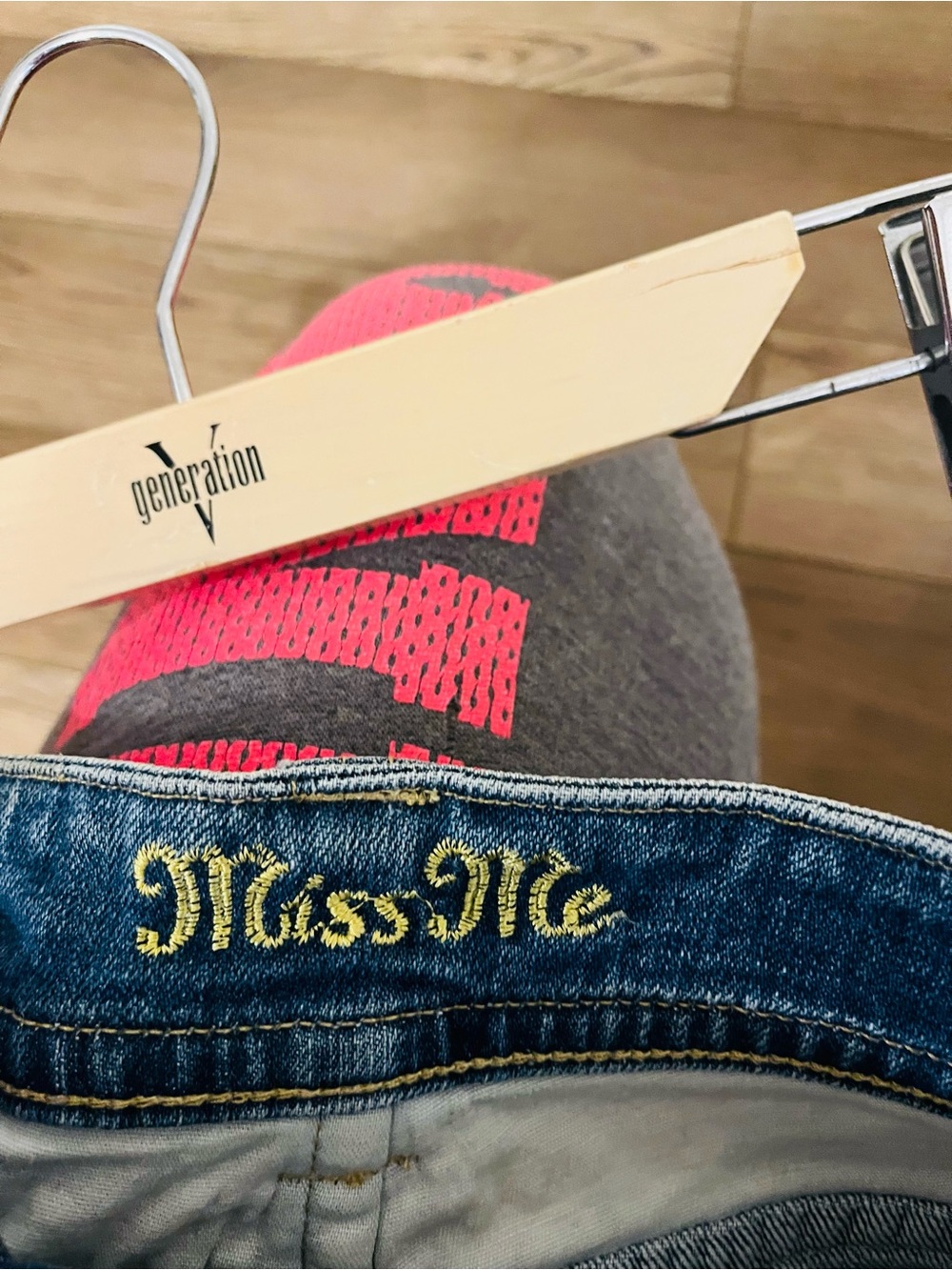 Miss Me Blue Denim Mini Skirt with Green Camo Trim - Picture 3 of 3